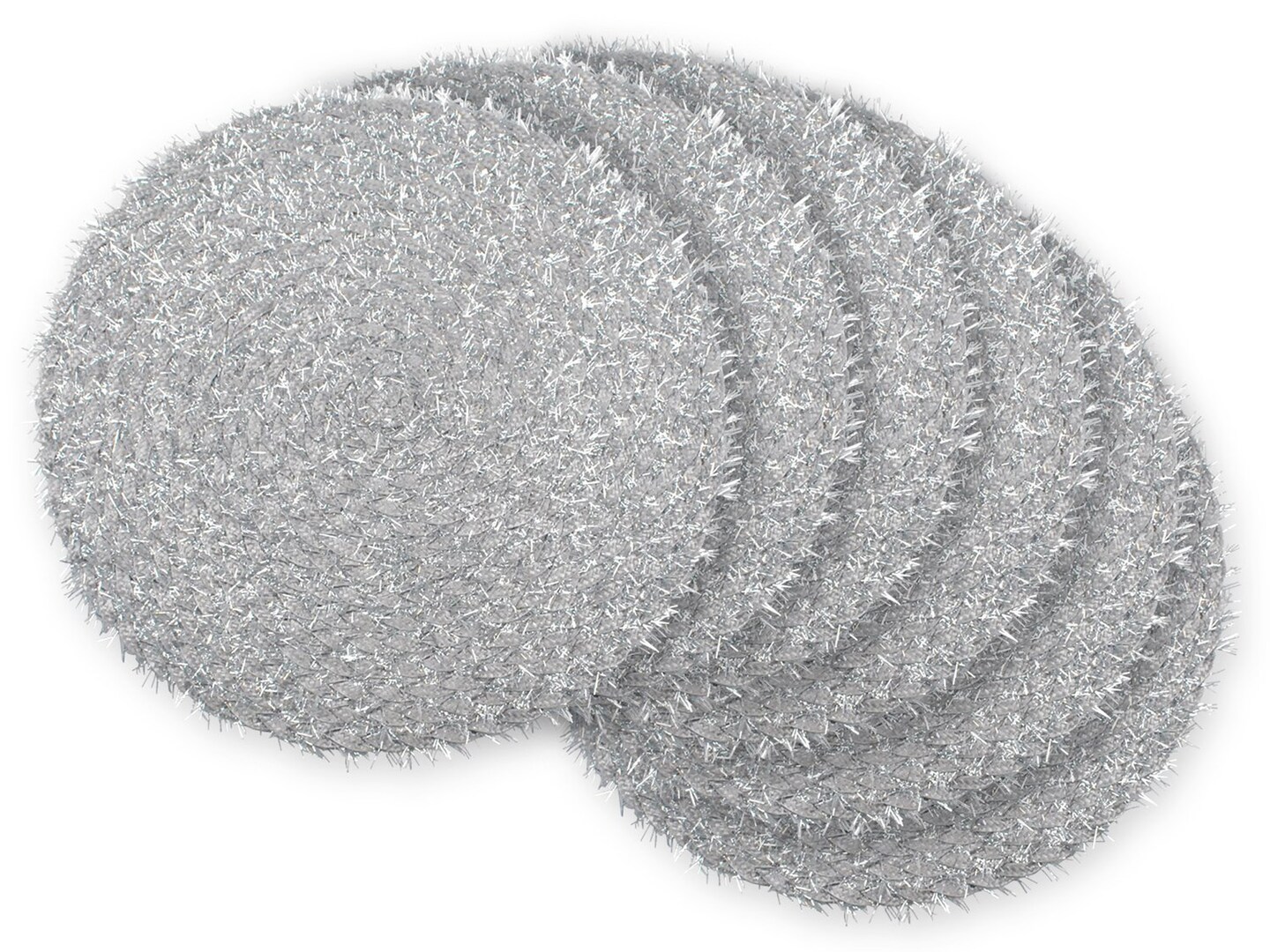 CC Home Furnishings Set of 6 Silver Round Braided Placemats 14.75&#x22;