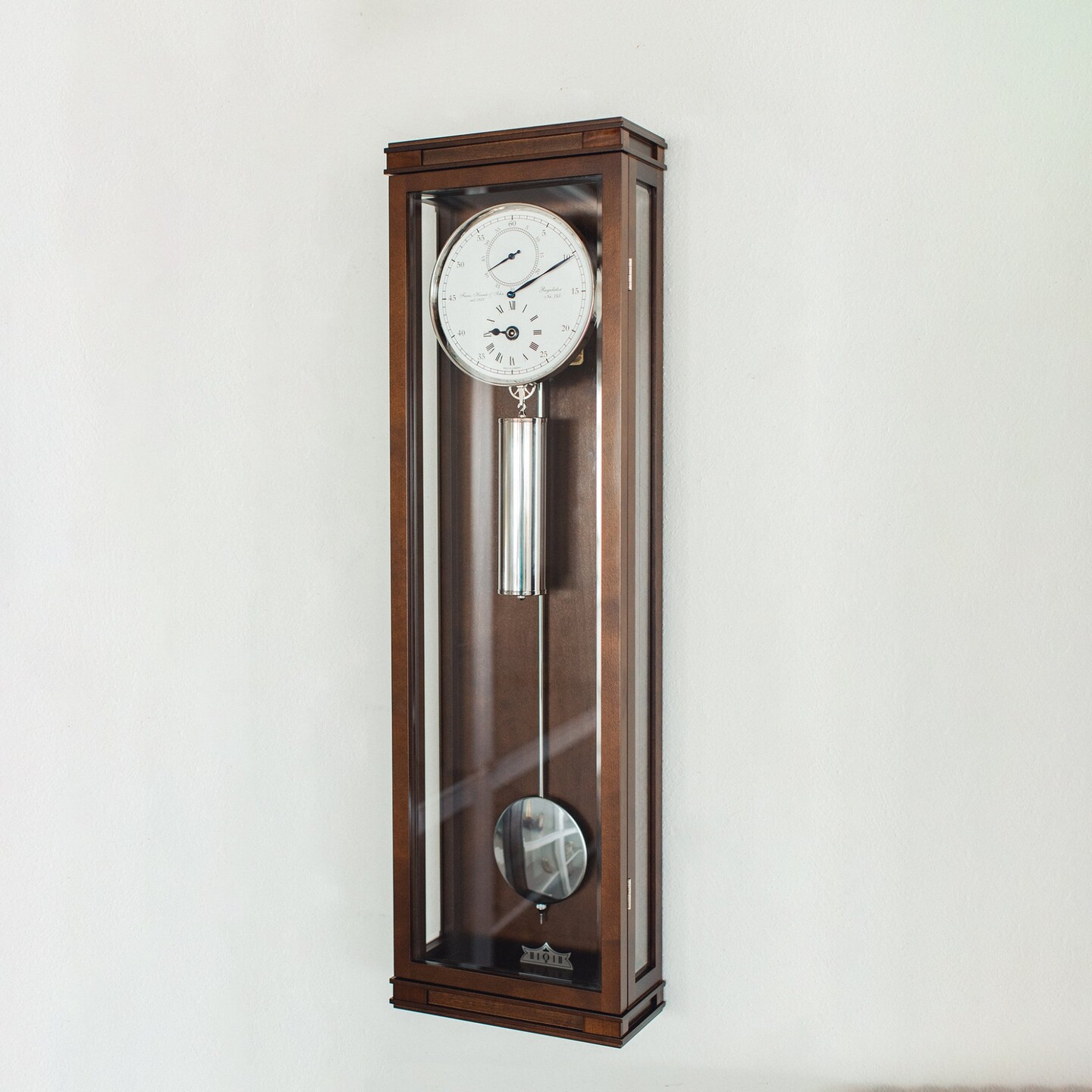 Hermle 37&#x22; Walnut Brown and White Mechanical Regulator Pendulum Wall Clock