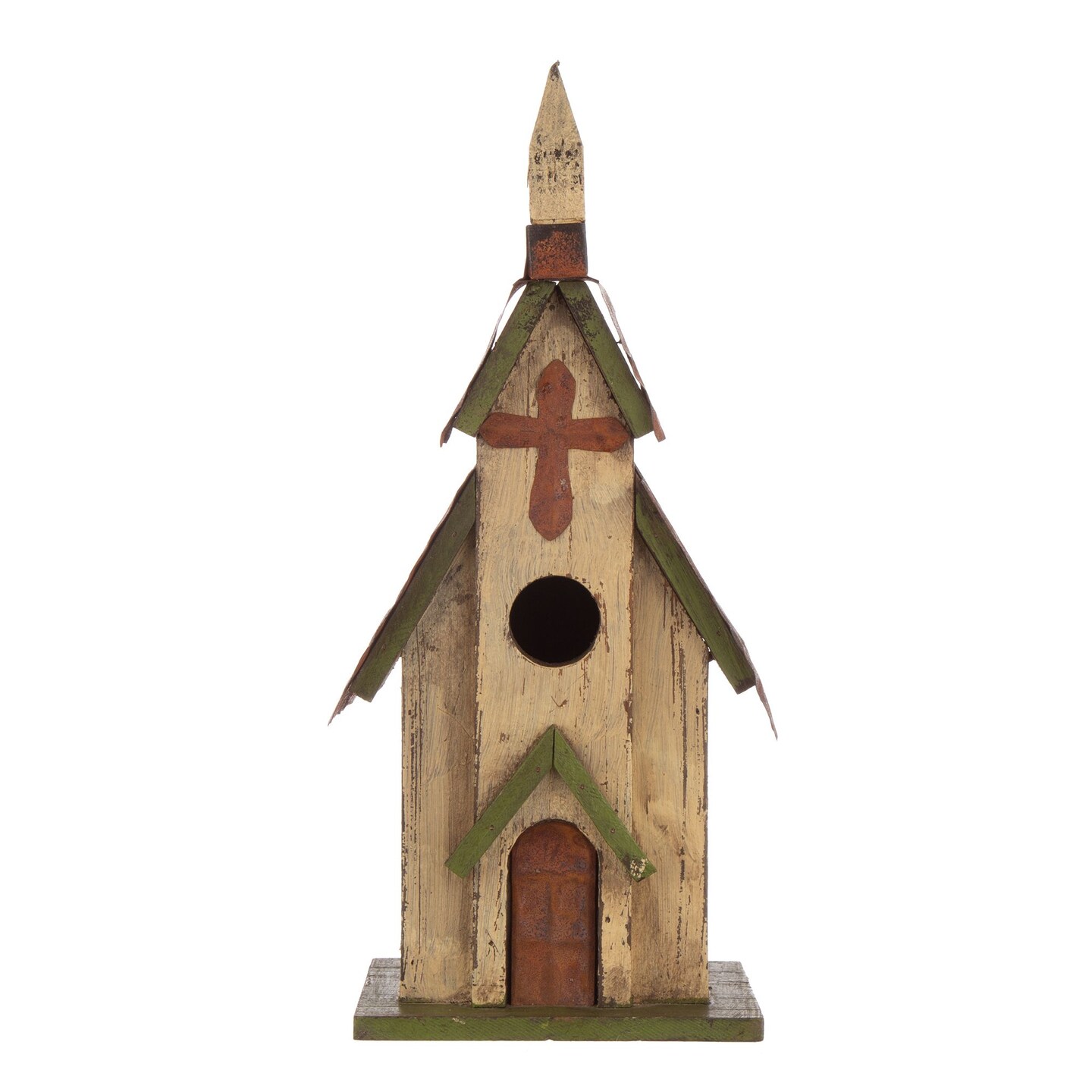 Glitzhome 11.81&#x22; Distressed Finish Wooden Church Birdhouse