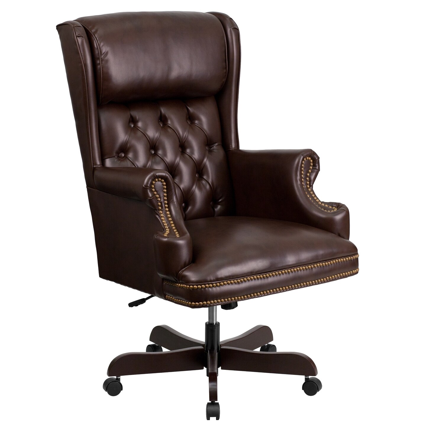 Flash Furniture 4.25' Brown, Black, and Gray Traditional Executive Office Chair with Oversized Headrest and Nail Trim Arms