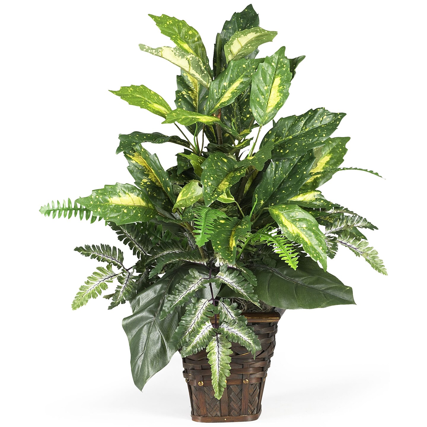 Nearly Natural 2&#x27; Artificial Mixed Greens Silk Plant in Wicker Basket