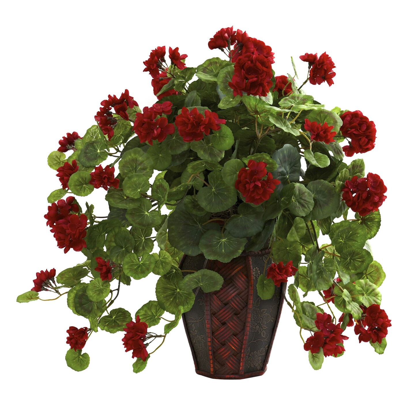 Nearly Natural 24" Red Geranium Artificial Plant in Decorative Planter