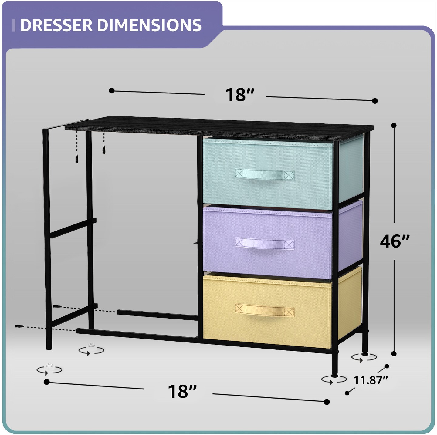 Sorbus Dresser with 5 Drawers - Storage Chest Organizer with Steel Frame, Wood Top, Handles, Fabric Bins