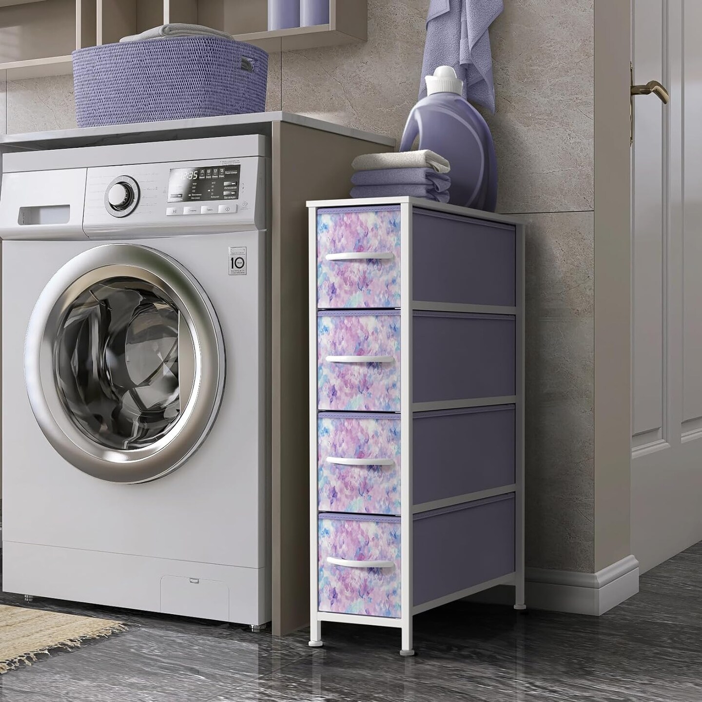 Sorbus 4 Drawers Narrow Dresser - with Steel Frame, Wood Top & Easy Pull Fabric Bins for Small Spaces, Closets, Bedroom, Bathroom & Laundry