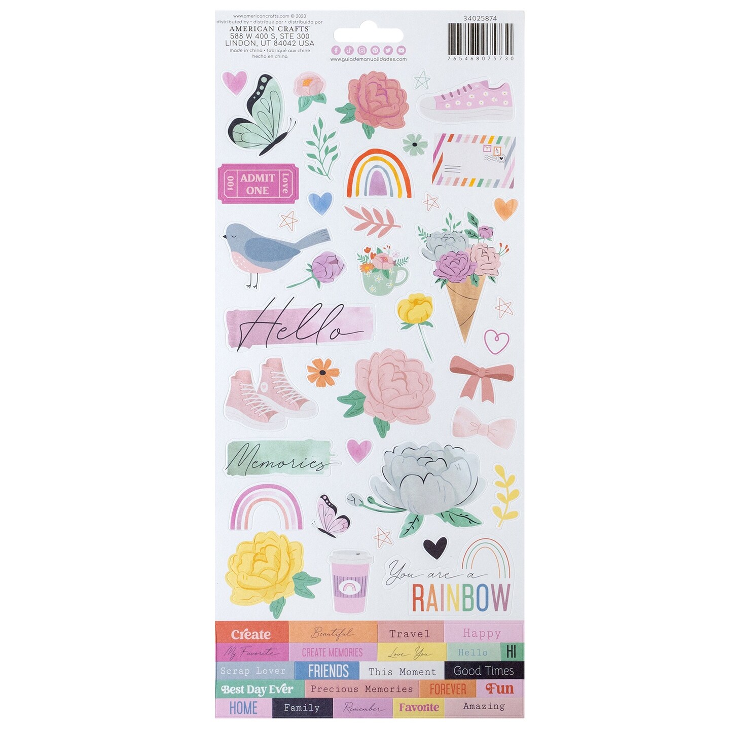 American Crafts Cardstock Stickers 6"X12" 100/Pkg-Rainbow Avenue