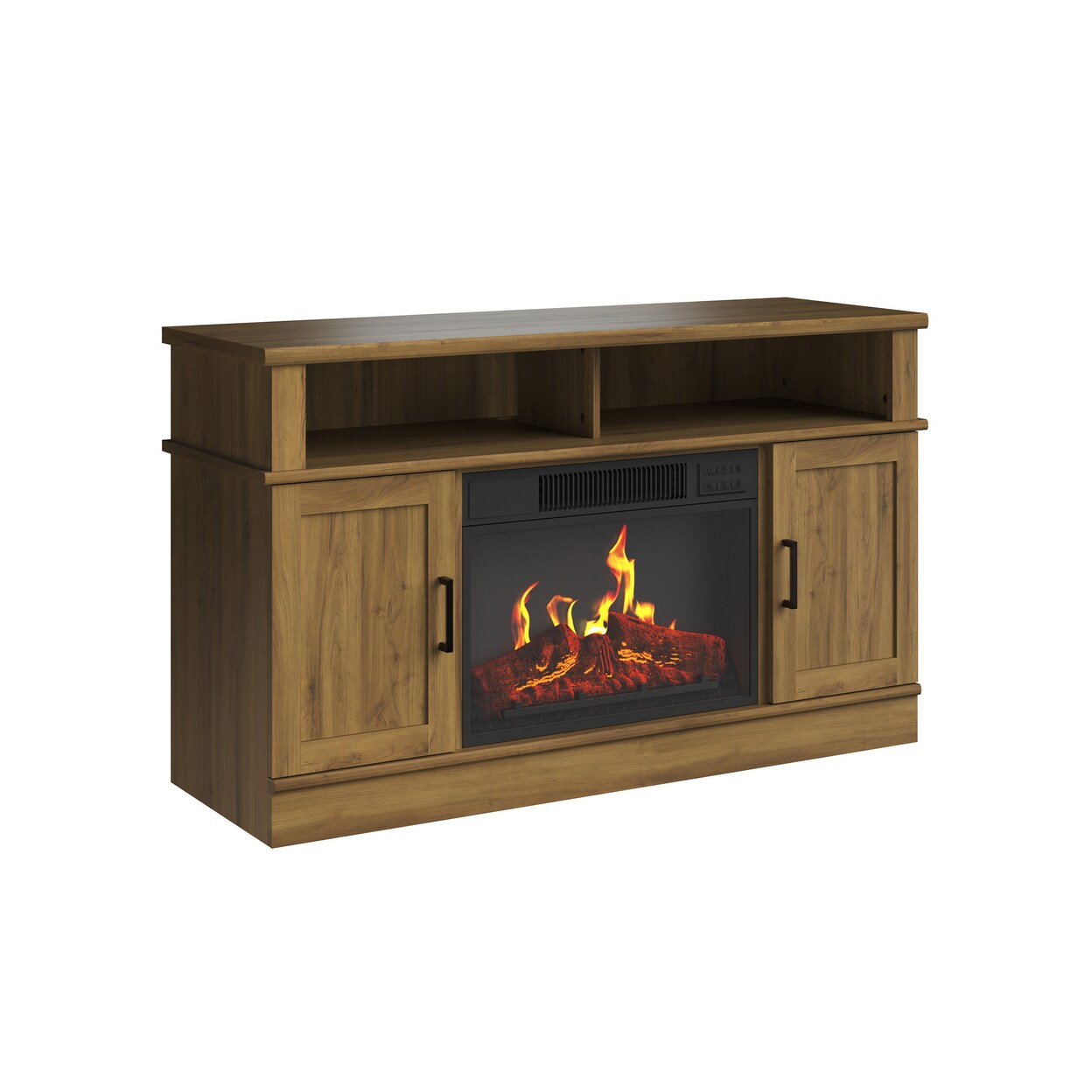 Electric Fireplace Tv Stand Media Console Woodgrain Brown 50 Inch Remote Storage