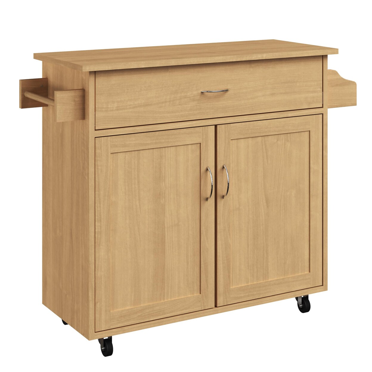 Rolling Kitchen Island Oak Storage Cabinet Spice Rack Microwave Stand 37&#x22;