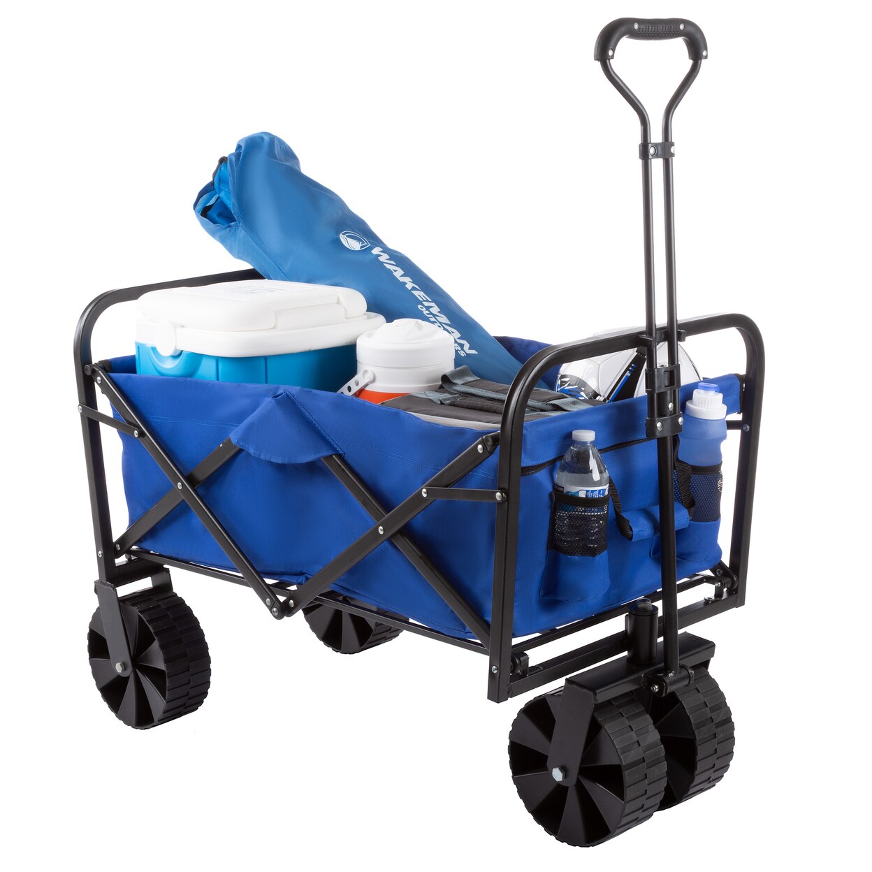 Collapsible Utility Wagon Folding Cart Heavy Duty Blue 176Lb Capacity All-Terrain