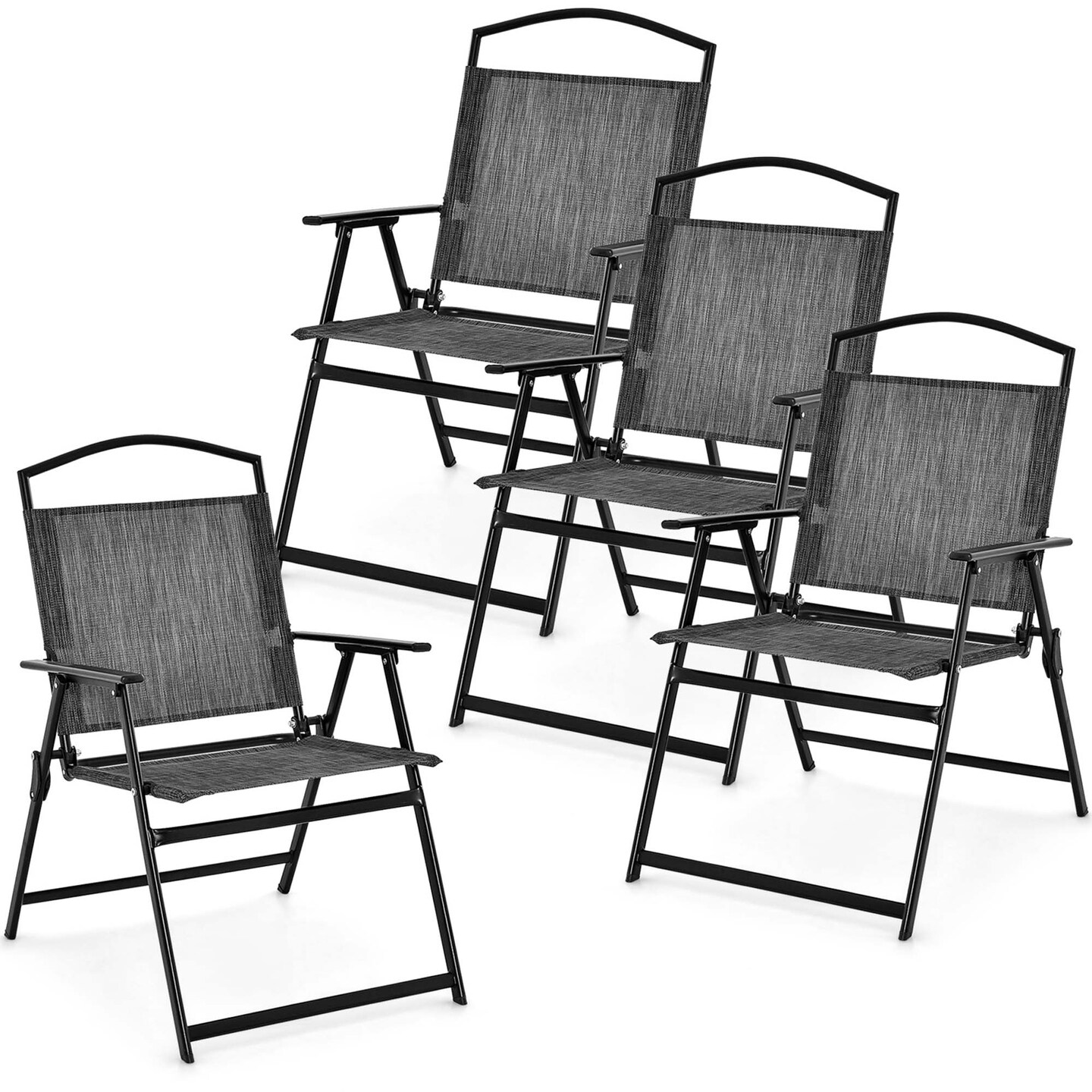 Costway Patio Folding Dining Chairs Set of 4 with Cozy Seat Fabric &#x26; Heavy-Duty Metal Frame Grey