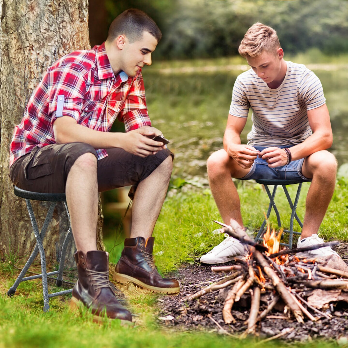 Costway 1/2 PCS 18&#x22;H  Folding Stool Portable &#x26; Foldable Camping Chair with Built-in Handle Black