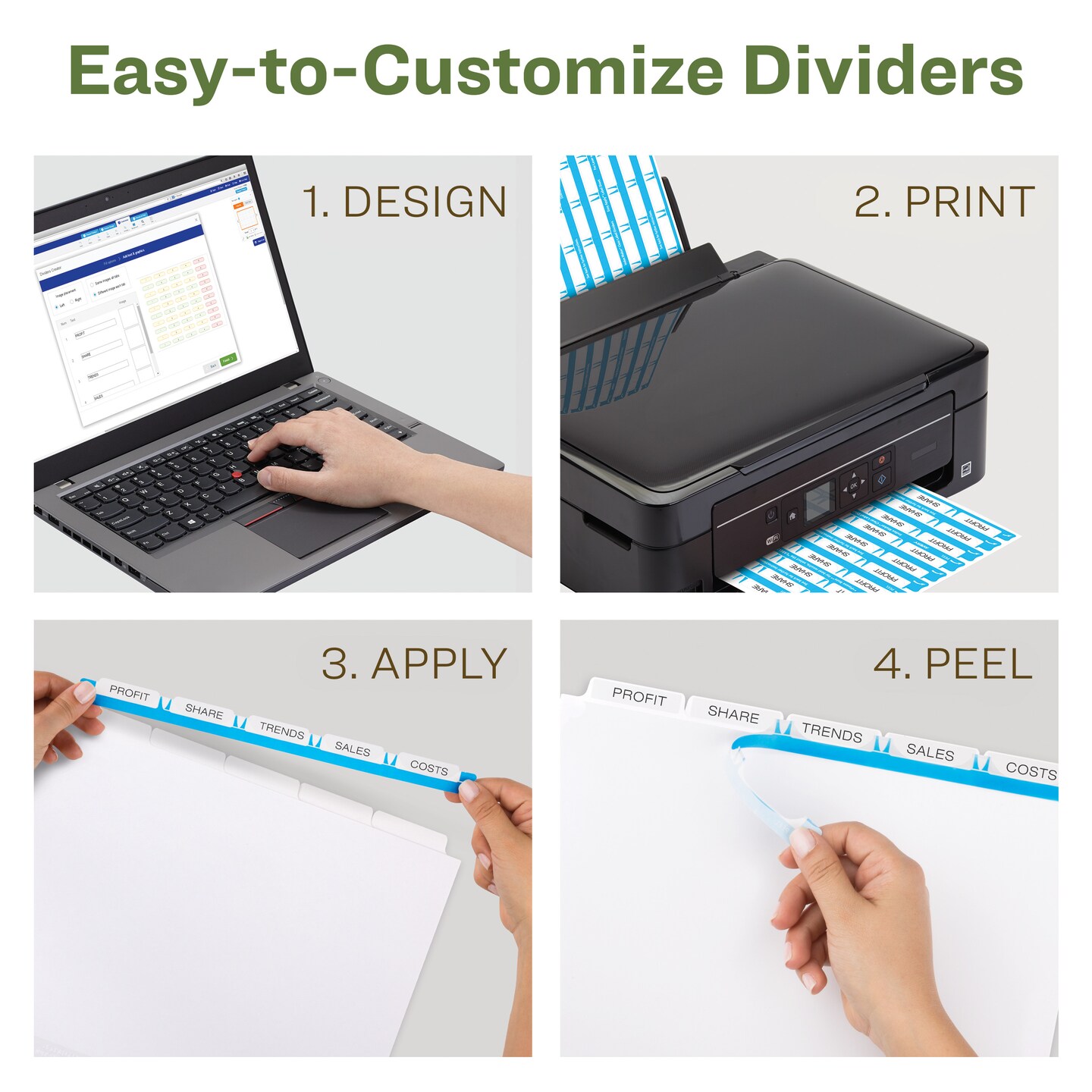 Avery EcoFriendly Recycled Dividers for 3 Ring Binders, 5-Tab, White Tabs, Index Maker Print and Apply Clear Label Strip, 5 Sets for 25 Binder Dividers Total (11580)