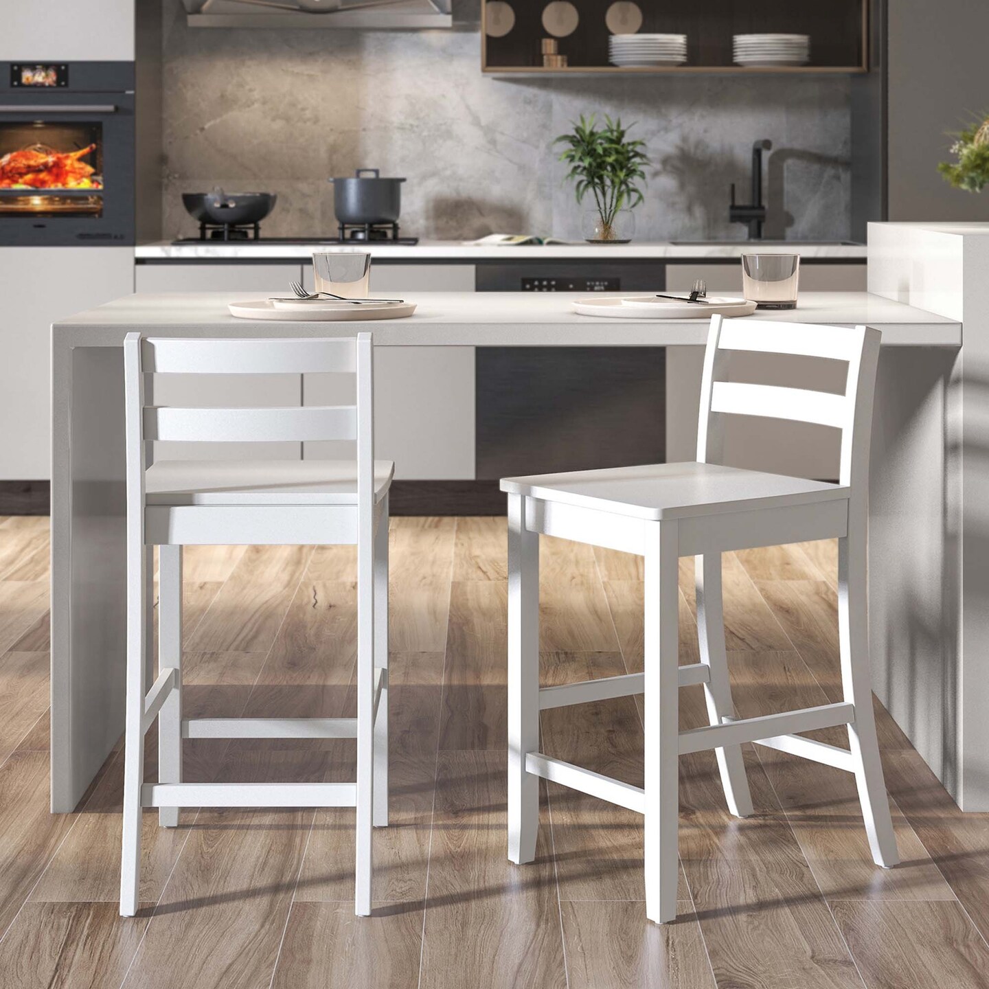 Costway 24-Inch Wooden Bar Stools Set of 4 with Ergonomic Backrest Counter Height Stools Black/White