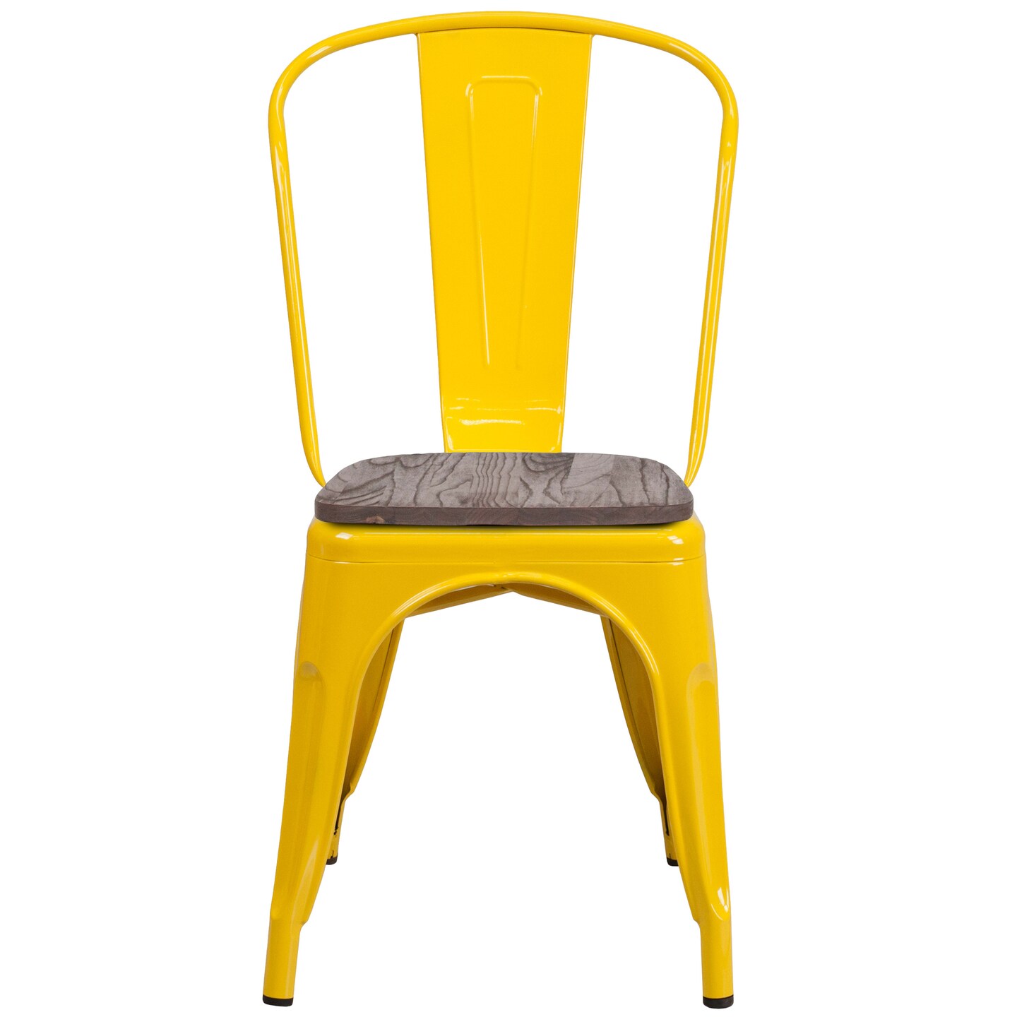 Merrick Lane Amsterdam Series Dining Chair - Blue Metal Frame - Textured Wooden Seat - Slatted, Curved Back