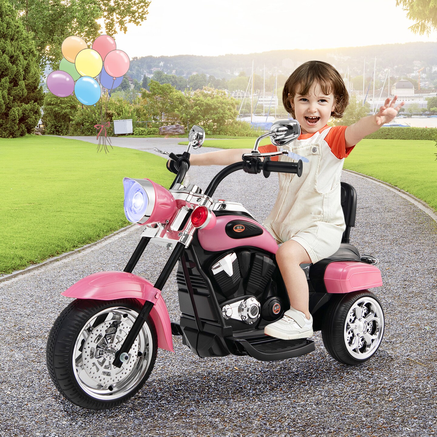 6V Chopper Style Motorcycle with Bright Headlight and Cheering Music Perfect Gift to Kids