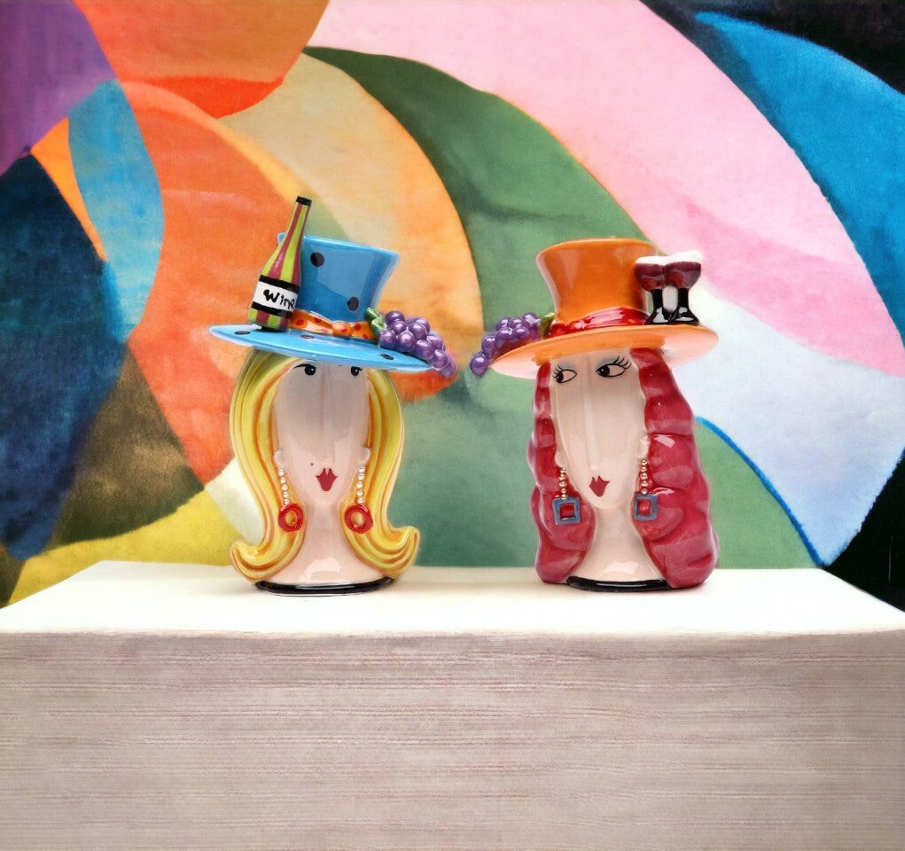 Ceramic Wine Loving Ladies Salt and Pepper Shakers, Home D&#xE9;cor, Gift for Her or Mom, Gift for Friend or Coworker, Kitchen D&#xE9;cor