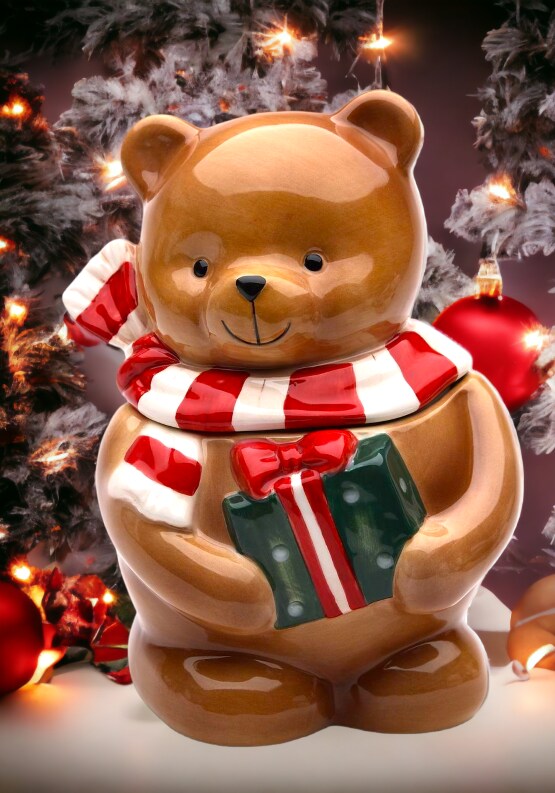 Christmas Decor Hand Painted Ceramic Teddy Bear Candy Box, Home D&#xE9;cor, Gift for Her, Gift for Mom, Kitchen D&#xE9;cor, Christmas D&#xE9;cor