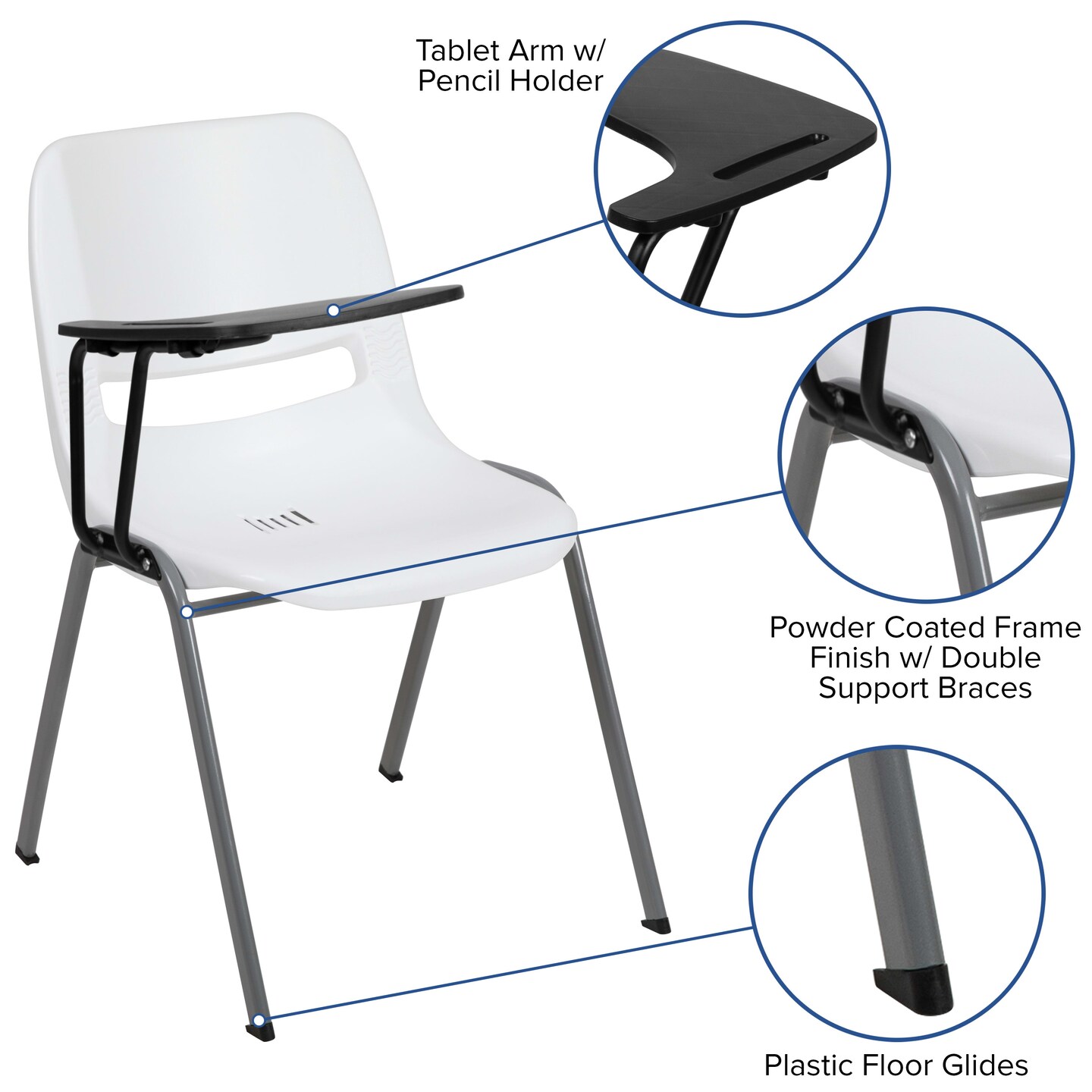 Emma and Oliver Ergonomic Shell Chair with Right Handed Flip-Up Tablet - Tablet Arm Desk