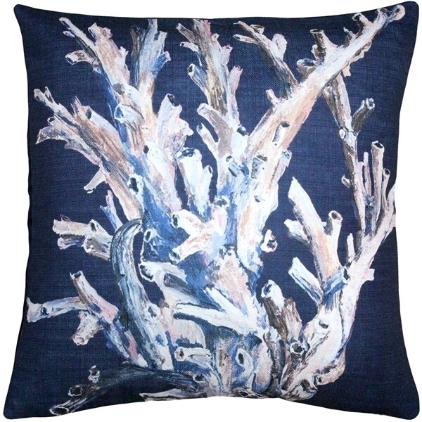 Pillow Decor   - Ocean Reef Coral on Navy Throw Pillow 20x20