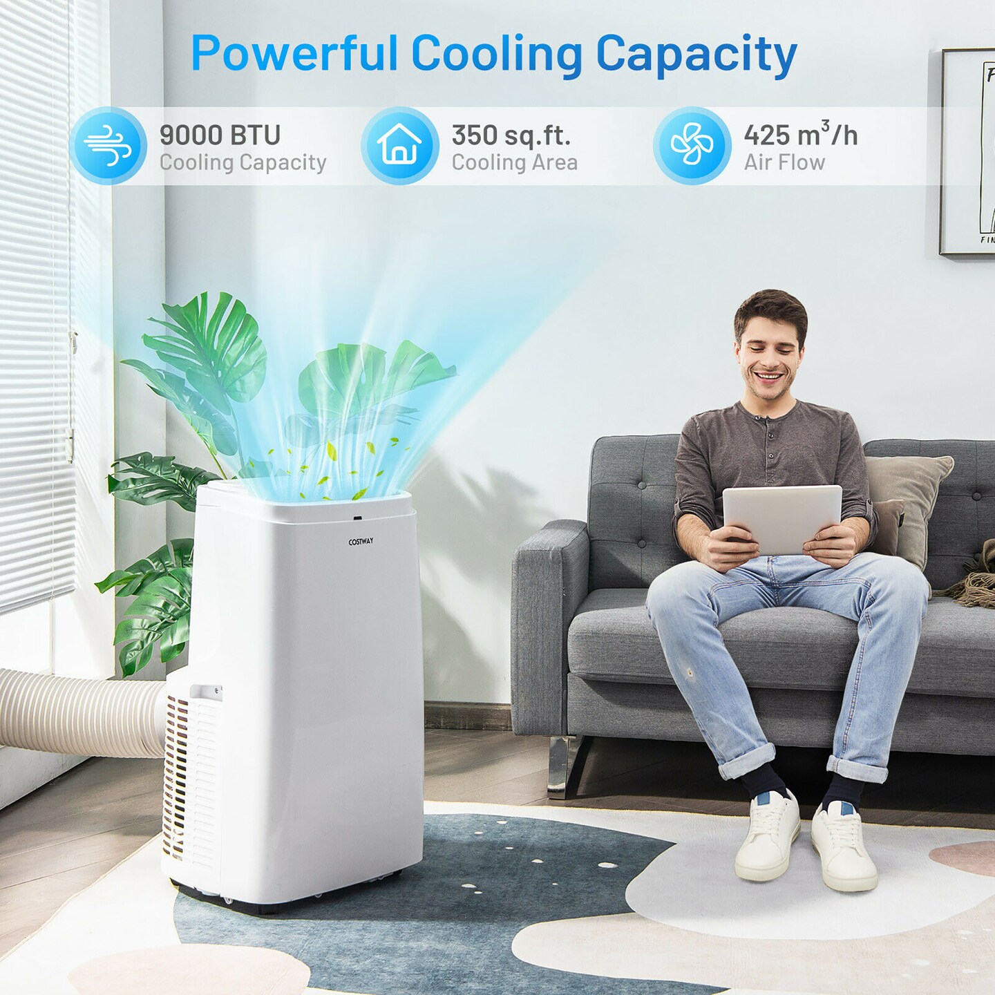 Costway 6350 BTU (9000BTU ASHRAE) Portable Air Conditioner 3-in-1 Air Cooler Fan Dehumidifier w/ Remote