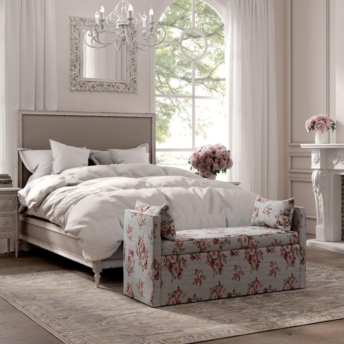Linen upholstered bench discount