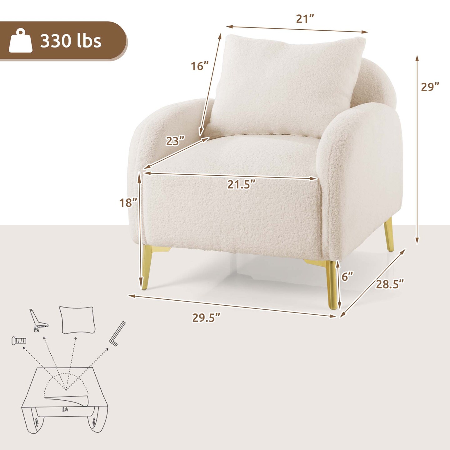 Costway Modern Upholstered Accent Chair Teddy Club Single Sofa Armchair with Pillow White