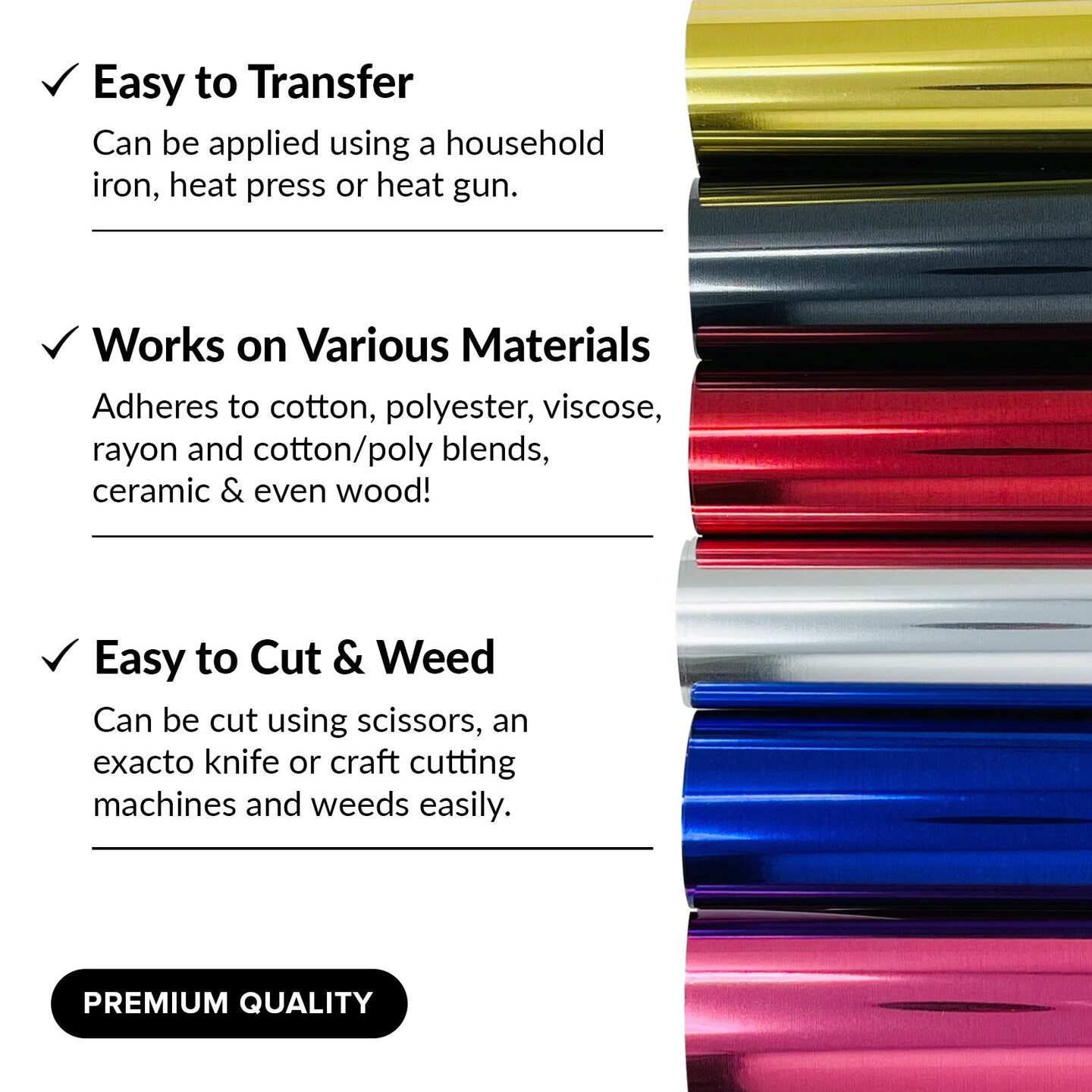 Metallic Vinyl Heat Transfer Vinyl Gold Vinyl Sheets Pink Chrome Silver Metalic Permanent Metallic Vinyl Foil Adhesive Vinyl Metallic HTV Pack Foil Vinyl Iron On Vinyl