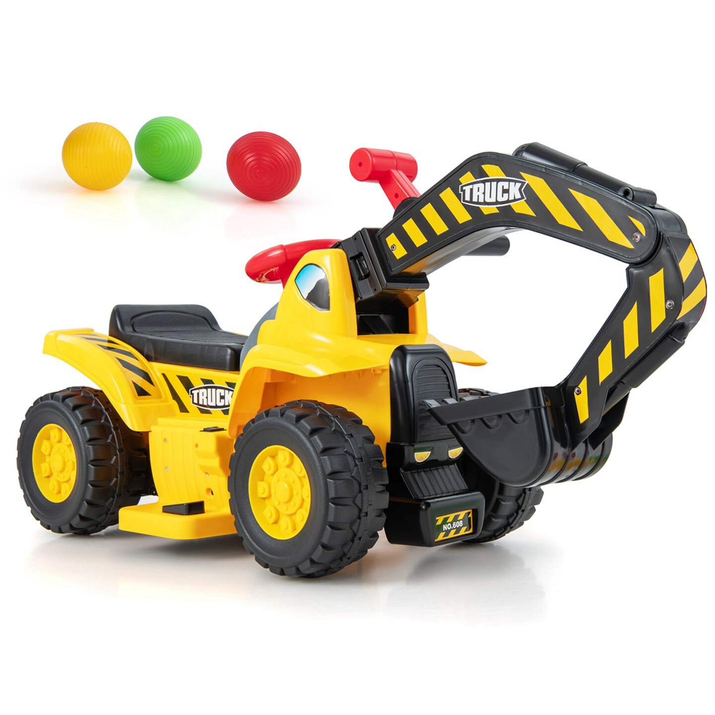 Costway 6V Electric Kids Ride On Excavator Pretend Play Toy Tractor w/ Basketball Hoop