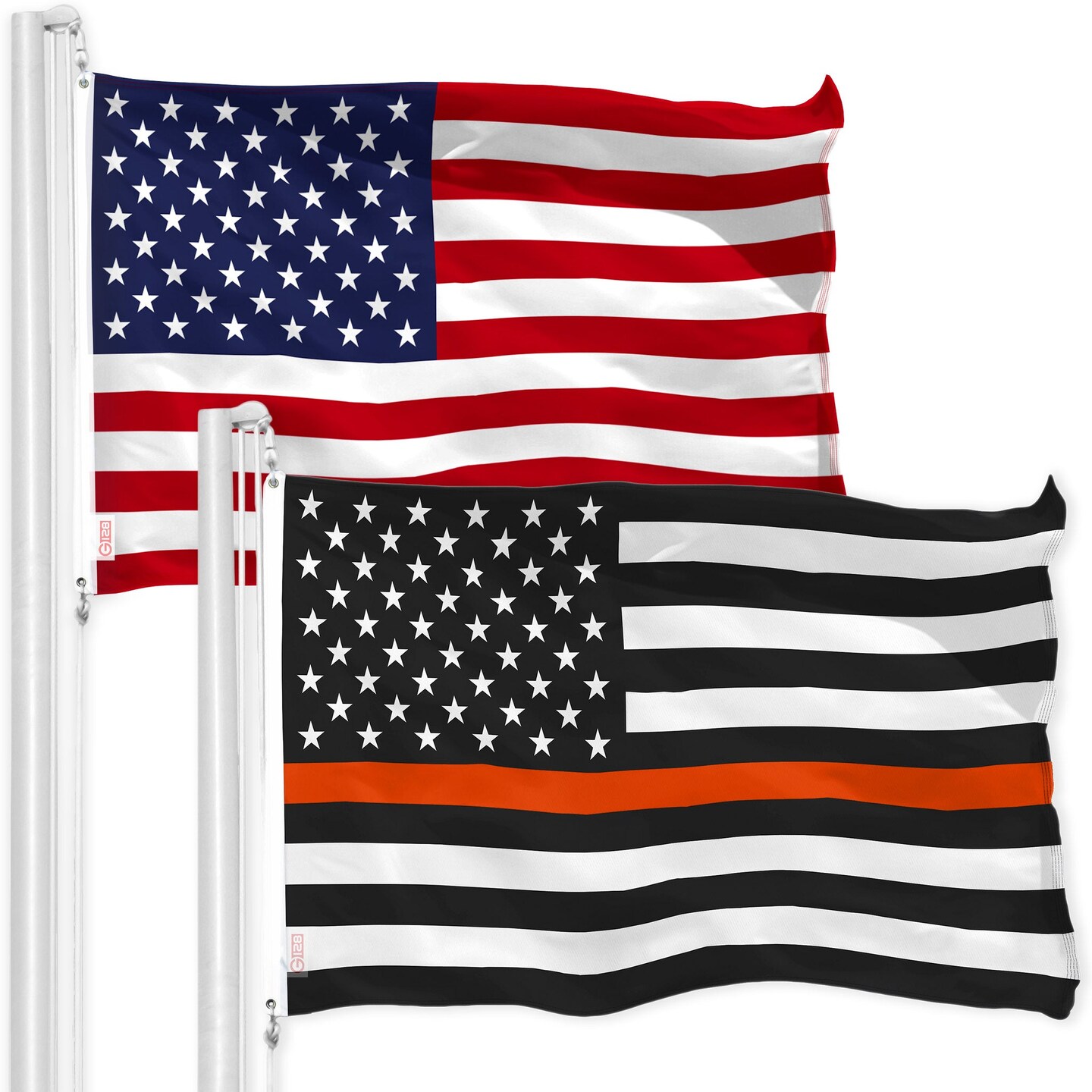 G128 Combo Pack: USA American Flag &#x26; Thin Orange Line Flag 3x5 FT Printed 150D Indoor/Outdoor, Vibrant Colors, Brass Grommets, Quality Polyester