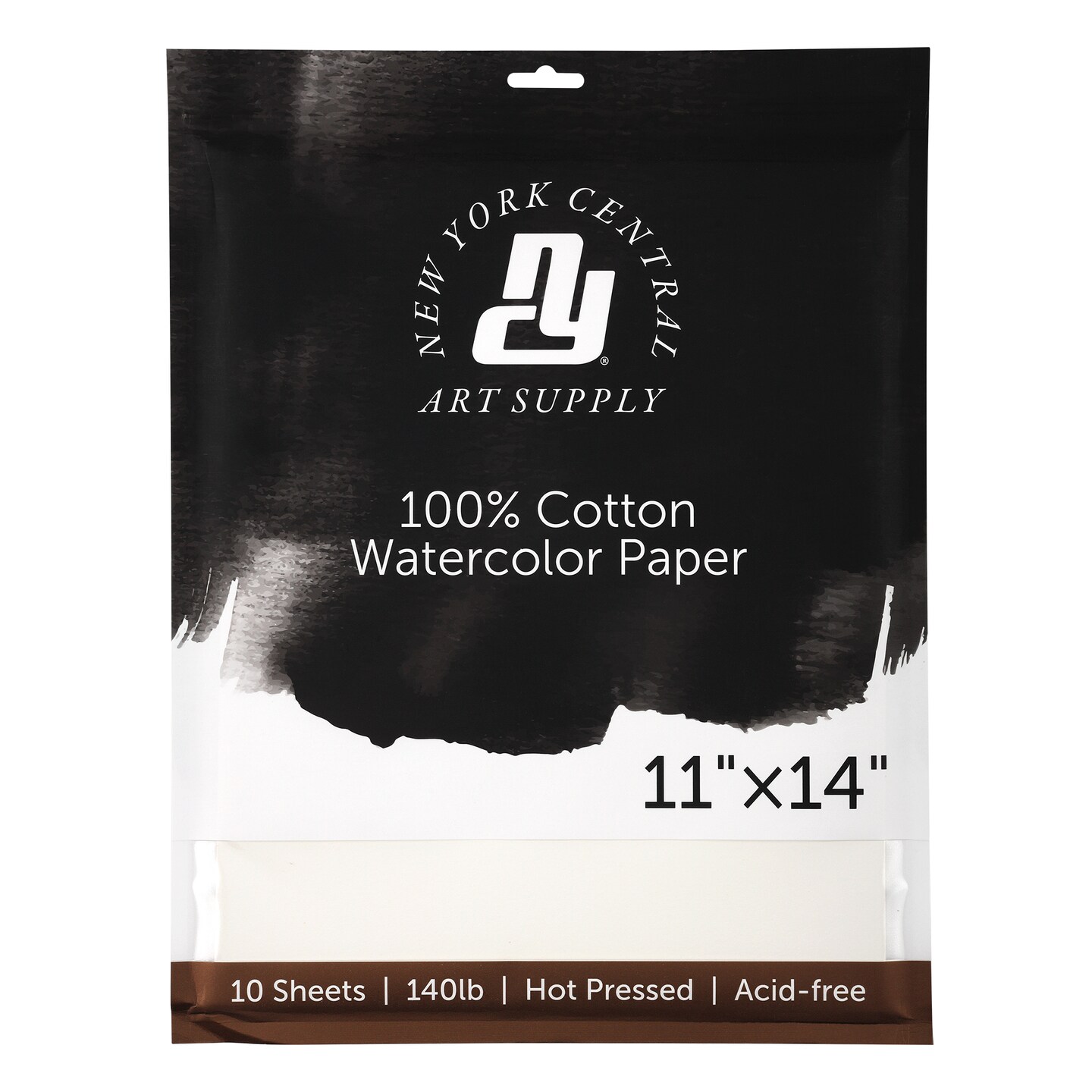 New York Central Watercolor Paper - 11x14" - 1 Pack of 10 Sheets, 140 lb. Hot Press - 100% Cotton, Acid-Free, Archival Quality, Bright White Watercolor Paper Pad for Wet & Dry Media