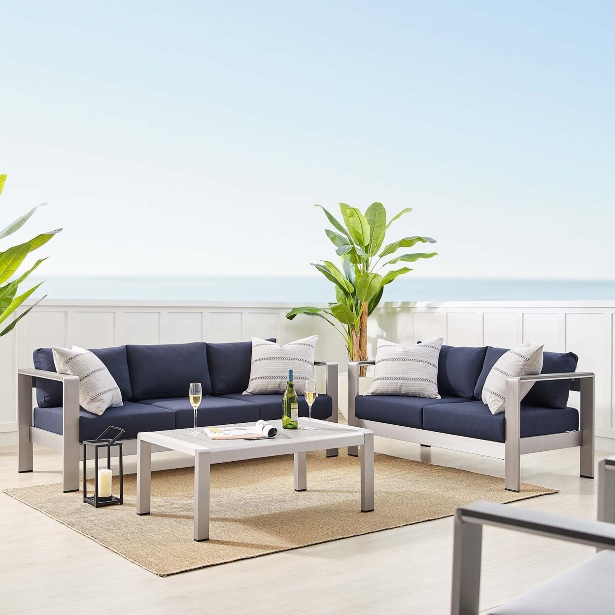Modway Shore Sunbrella Fabric Outdoor Patio Aluminum 3 Piece Set-EEI-4313