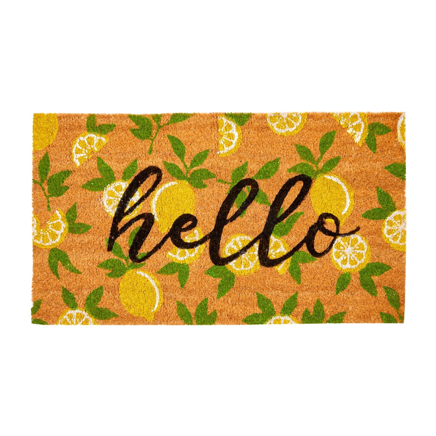 Nonslip Coco Coir Front Door Welcome Mat, Hello Lemon Outdoor Rug (17 x ...