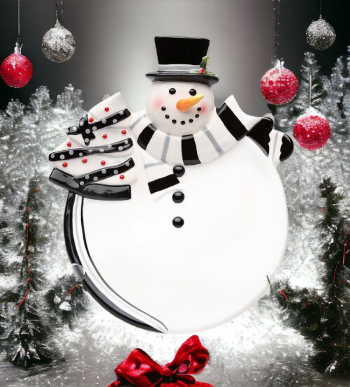 Ceramic Black and White Snowman Plate, Home D&#xE9;cor, Gift for Her, Gift for Mom, Kitchen D&#xE9;cor, Christmas D&#xE9;cor