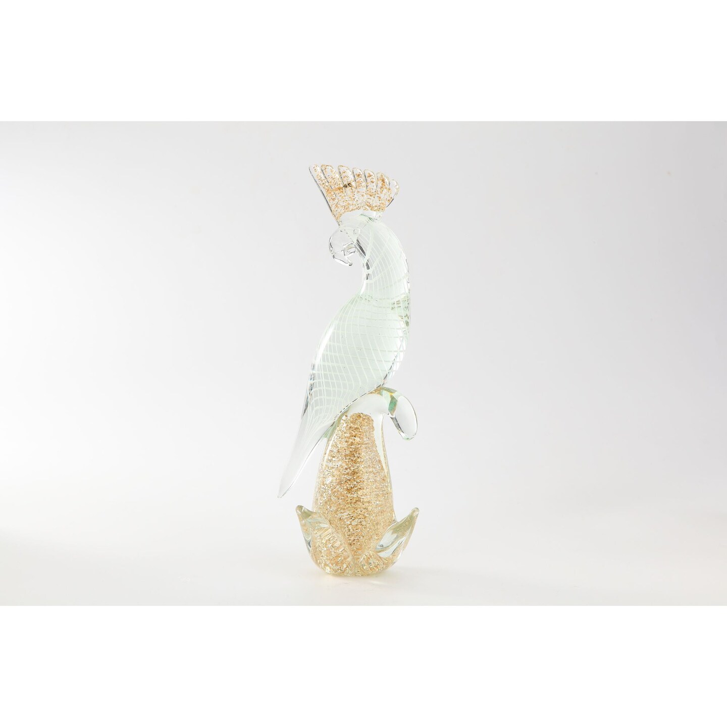 CC Home Furnishings 14&#x22; White and Gold Hand blown Glass Bird Figurine