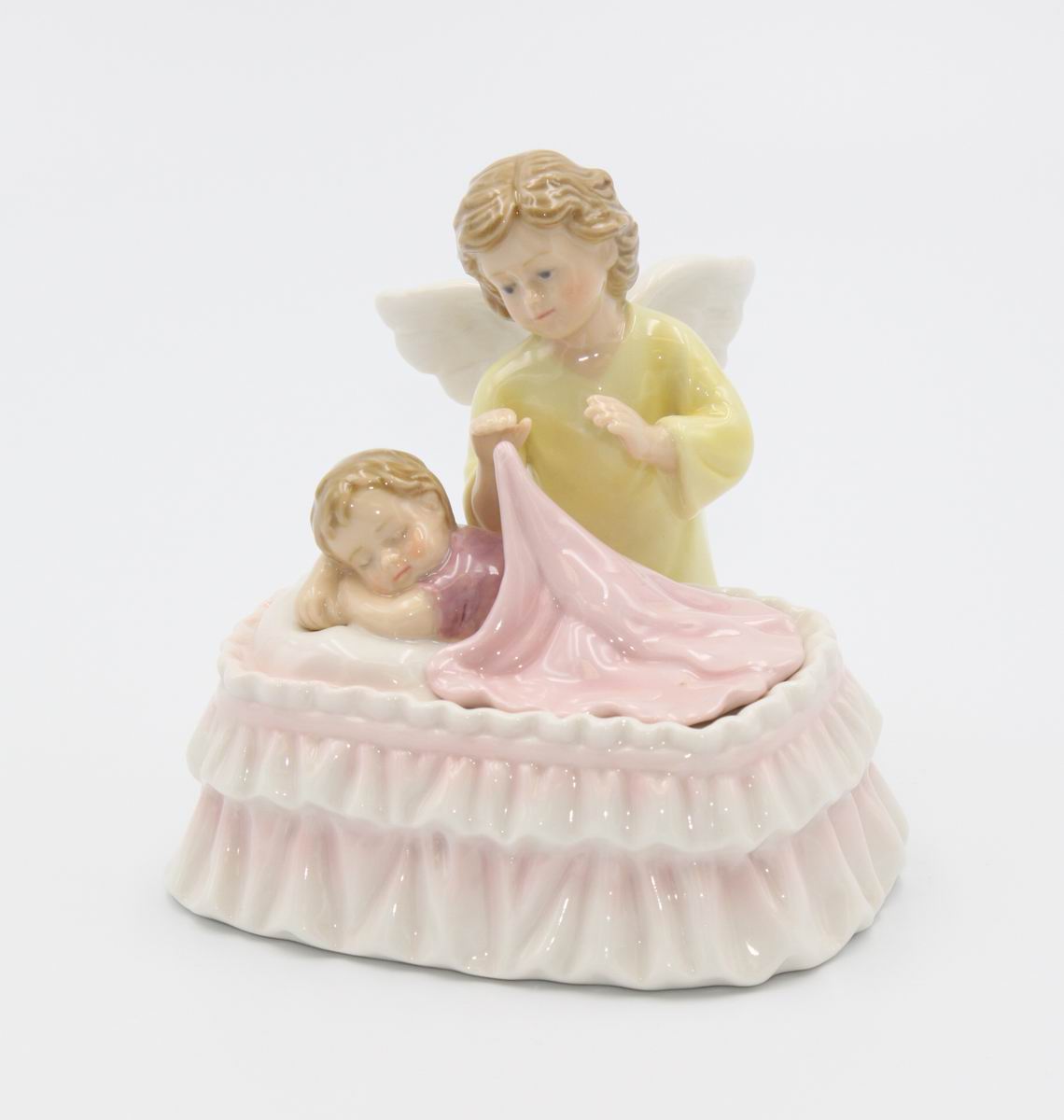 Ceramic Guardian Angel Watching Over Baby Music Box, Baptism Gift, Nursery Room Decor, Baby Shower Gift, Religious Decor
