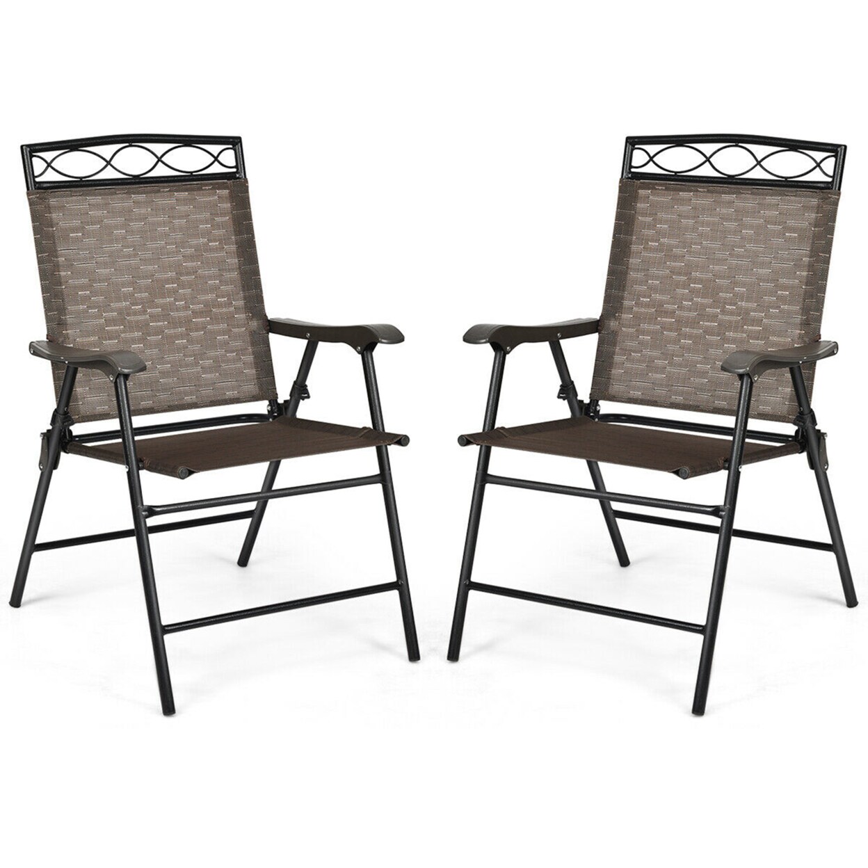 2Pcs Folding Chairs Patio Garden Outdoor W/ Steel Frame Armrest Footrest