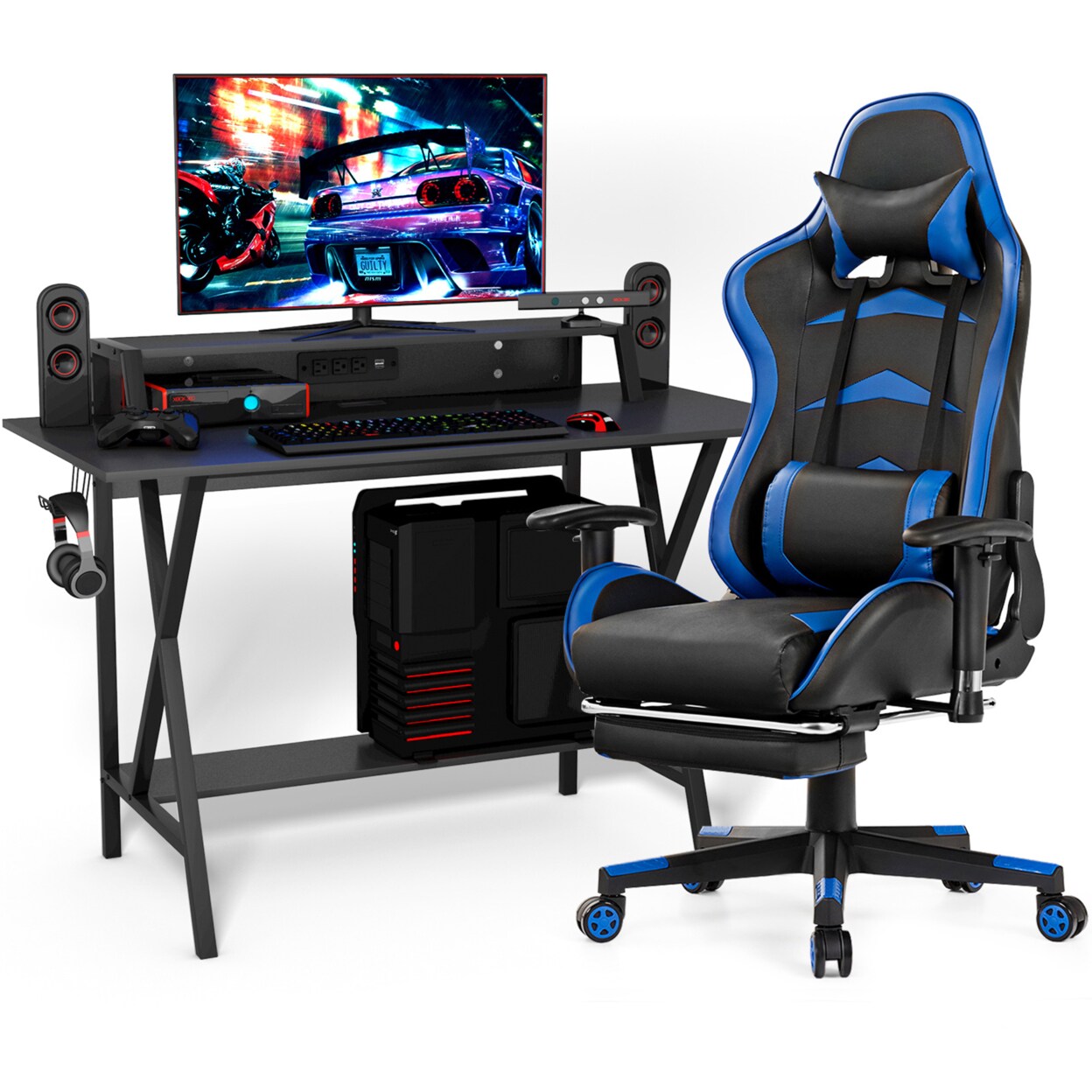  GYMAX Gaming Chair Office Chair, Adjustable Swivel