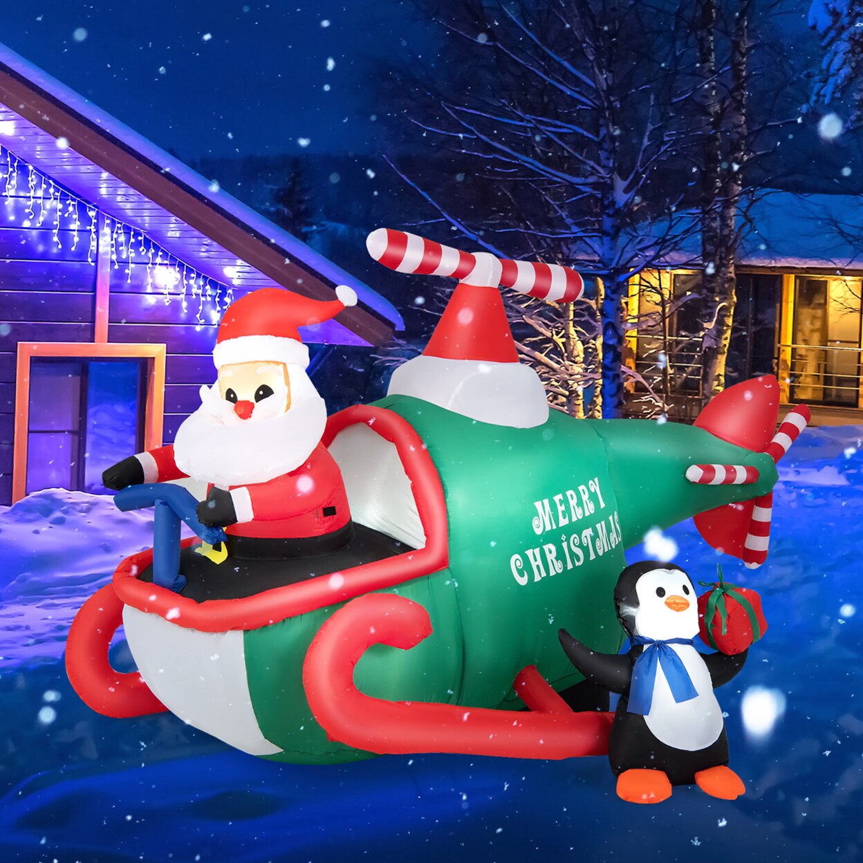 Gymax 6.5FT Inflatable Christmas Flying Helicopter Santa Claus Party Decor w/ LED Lights