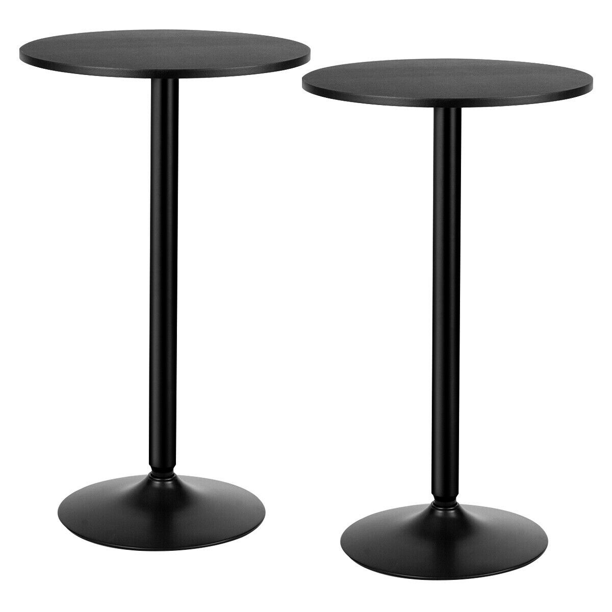 Set Of 2 Round Pub Table 24" Bistro Bar Height Cocktail Table W/Metal Base Black