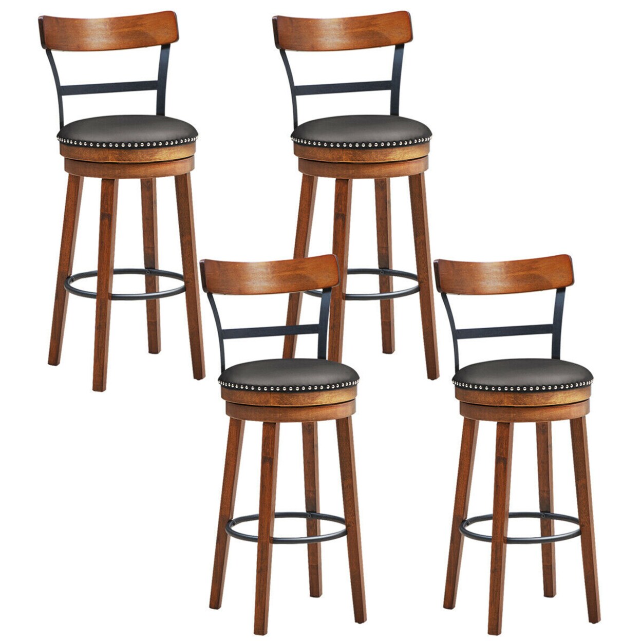 Gymax Set of 4 BarStool 30.5 Swivel Pub Height Dining Chair with Rubber Wood Legs