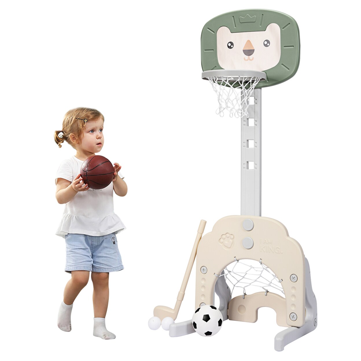 3-In-1 Kids Basketball Hoop Set Adjustable Sports Activity Center W/Balls Green