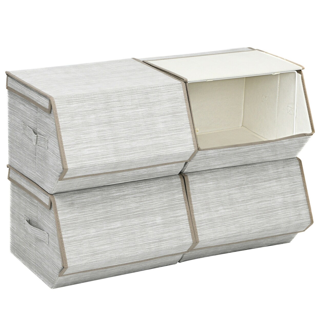 Gymax Stackable Large Bins Cubes W/Lids Storage Organizers W/LinenandOxford Fabric 4Sets
