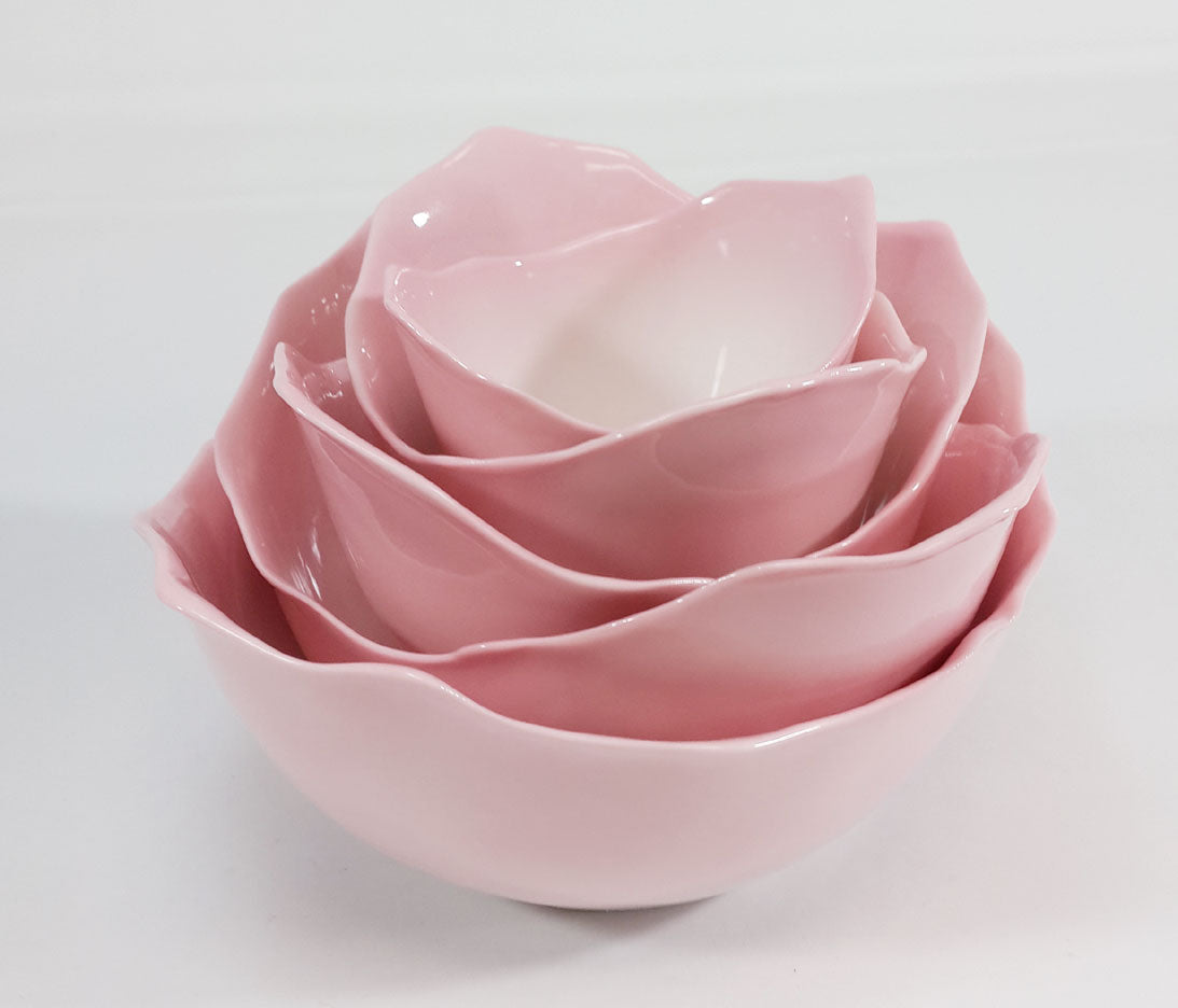Ceramic Pink Rose Bowl-Set Of 5, Home D&#xE9;cor, Gift for Her, Gift for Mom, Kitchen D&#xE9;cor, Valentine&#x2019;s Day D&#xE9;cor, Romantic Wedding D&#xE9;cor