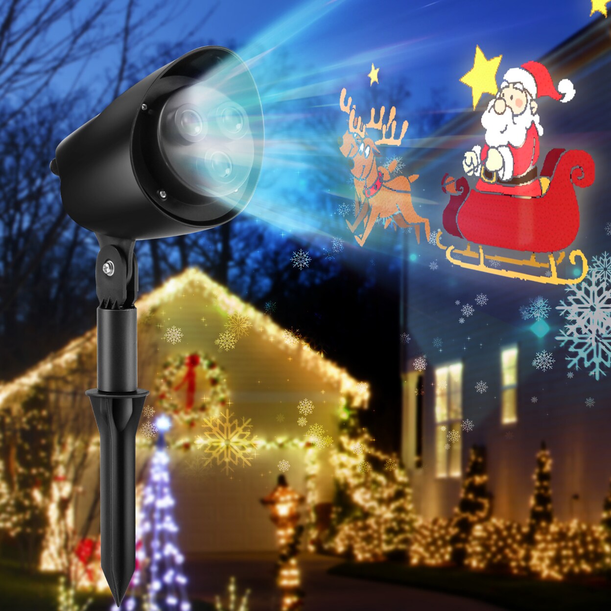 Christmas Waterproof Projector Light Holiday Decor Led Lights W/ Santa And Elk Pattern