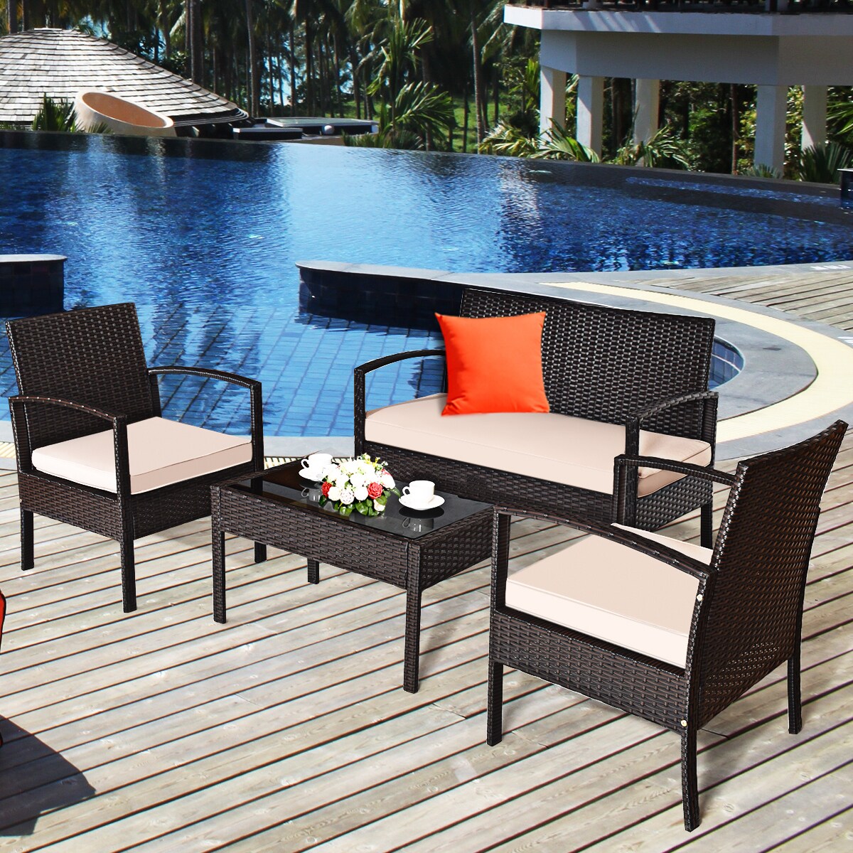 Gymax 4pcs patio discount rattan