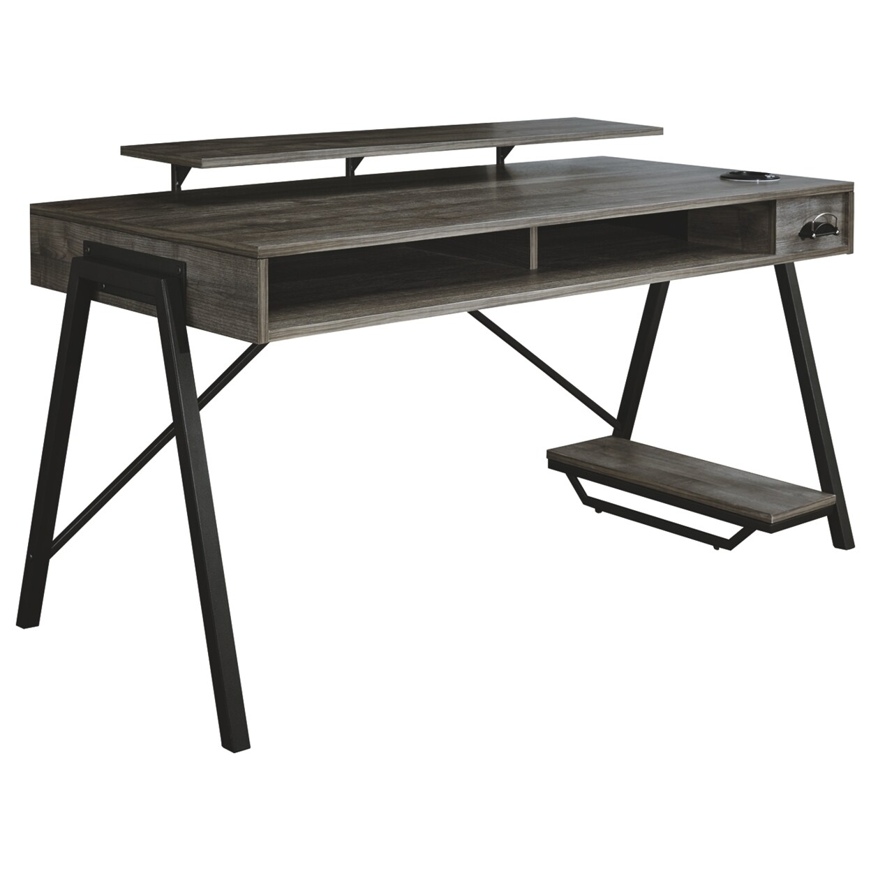 Saltoro Sherpi LED Back Light Wooden Gaming Desk with Can Cooler and USB Port, Taupe Gray-