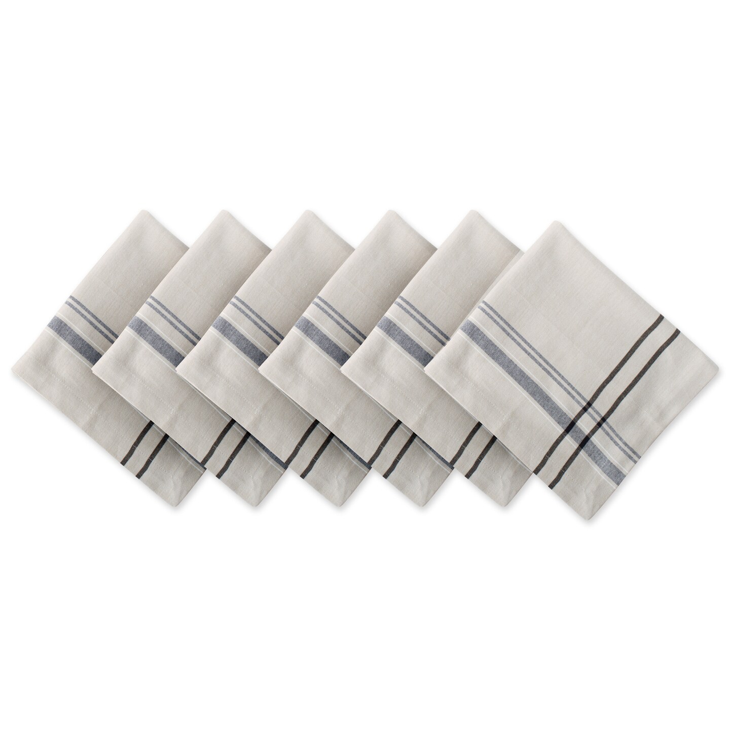 CC Home Furnishings Set of 6 White and Black French Striped Square Napkins 20&#x201D;