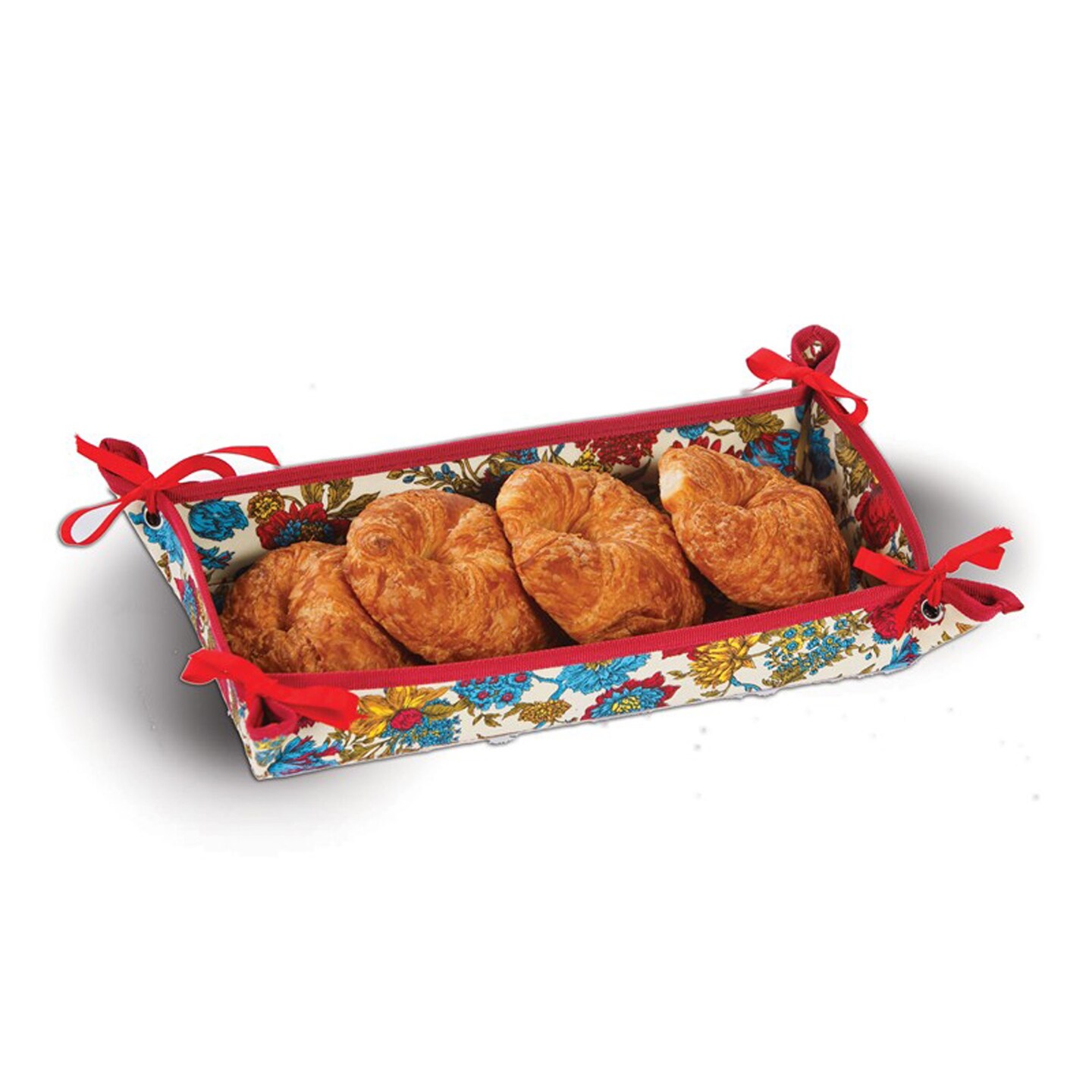 CC Home Furnishings Pack of 2  Blue April Cornell Floribunda Fabric Dessert or Appetizer Trays 13&#x22;