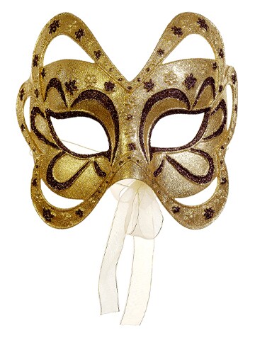 Allstate 6&#x22; Gold and Brown Glittered Floral Masquerade Christmas Mask Ornament