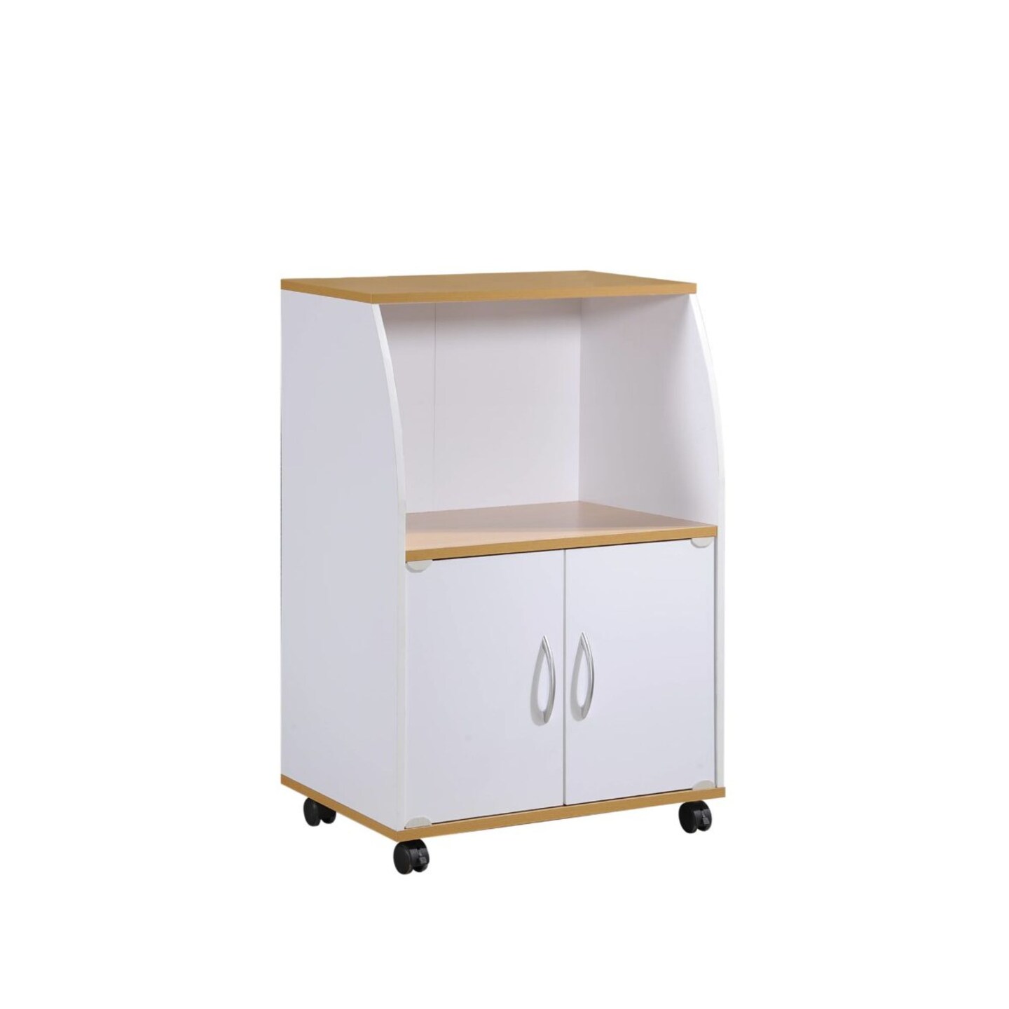 Contemporary Home Living 33&#x22; White and Beige Solid Microwave Kitchen Cart