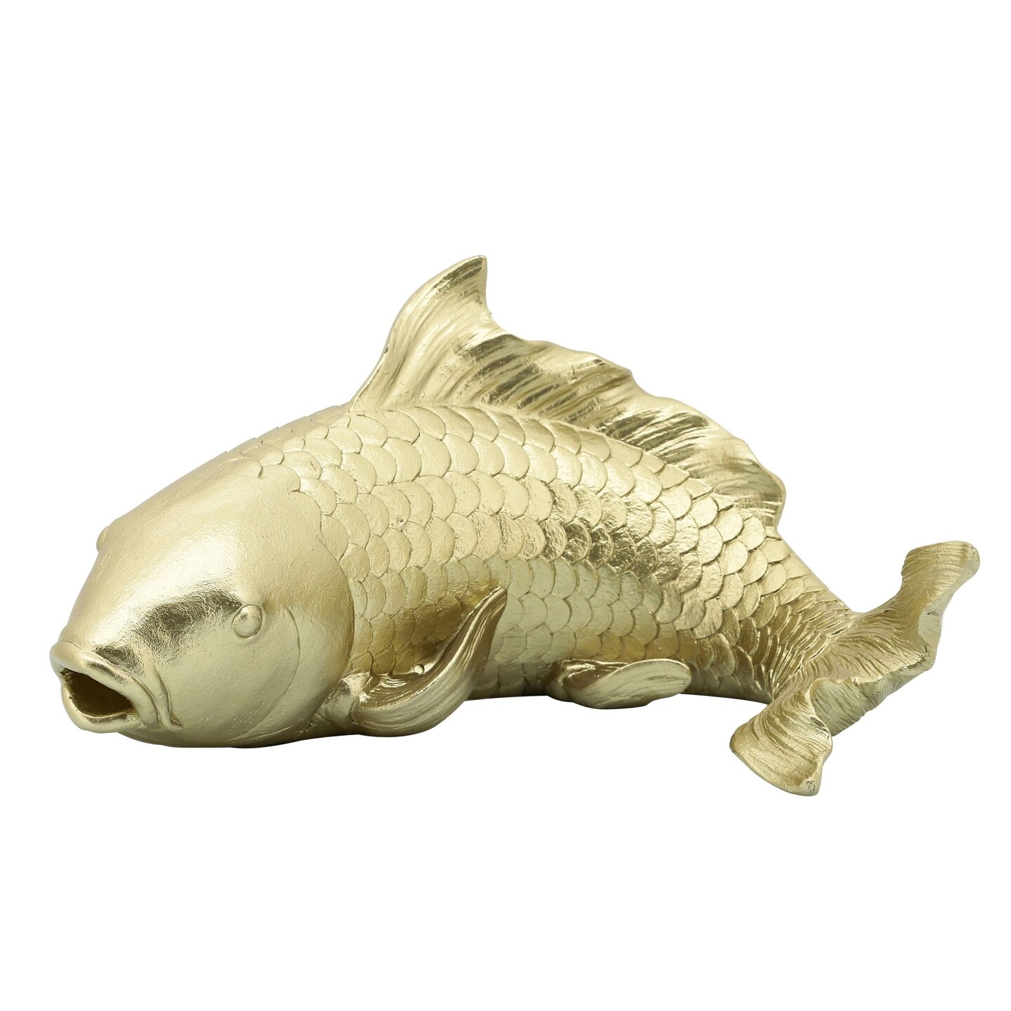 Kingston Living 11&#x22; Gold Textured Koi Fish Figurine